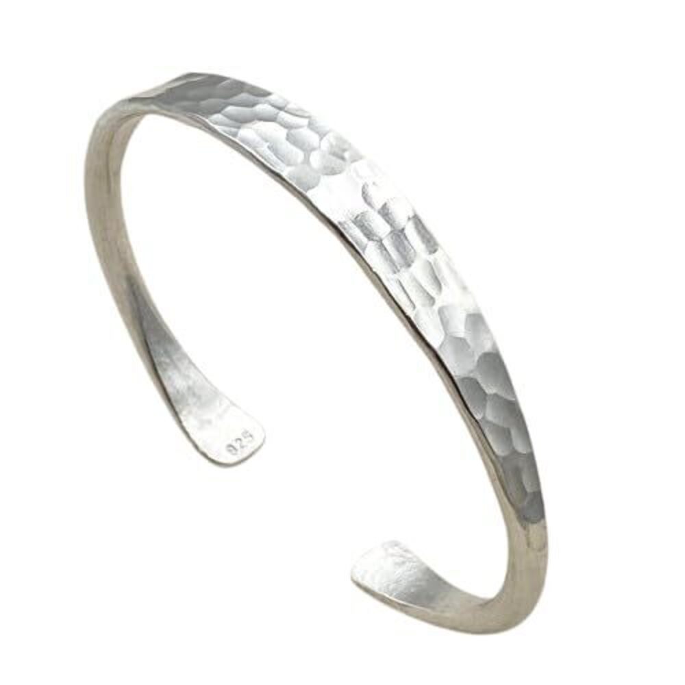 925 Sterling Silver Hammered Cuff Bangle Bracelet for unisex, Slender Skinny